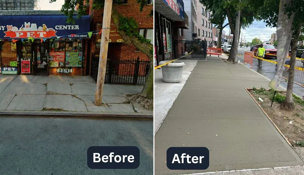 Completed sidewalk repair results at Crosby Avenue, Bronx