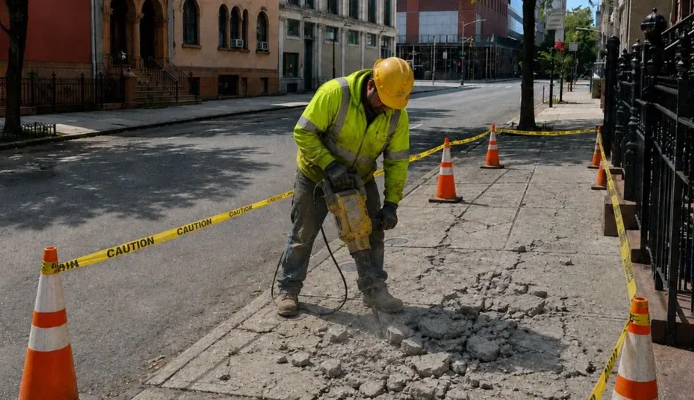 Sidewalk repair execution at 67 W 126th St, Central Harlem