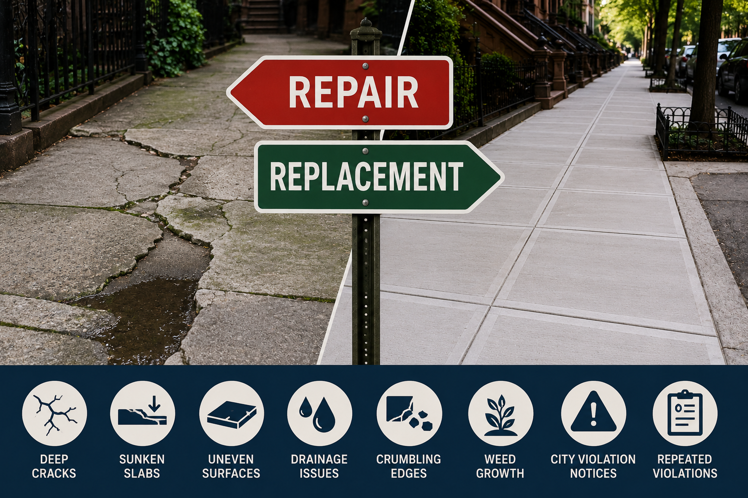repaired sidewalk in NYC